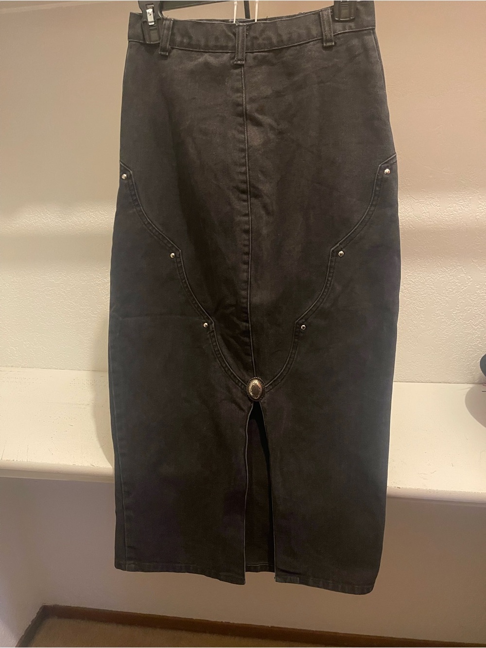 Vintage Adobe Rose Black Maxi Wester Skirt Size 3 Denim Western Cowgirl bohochic